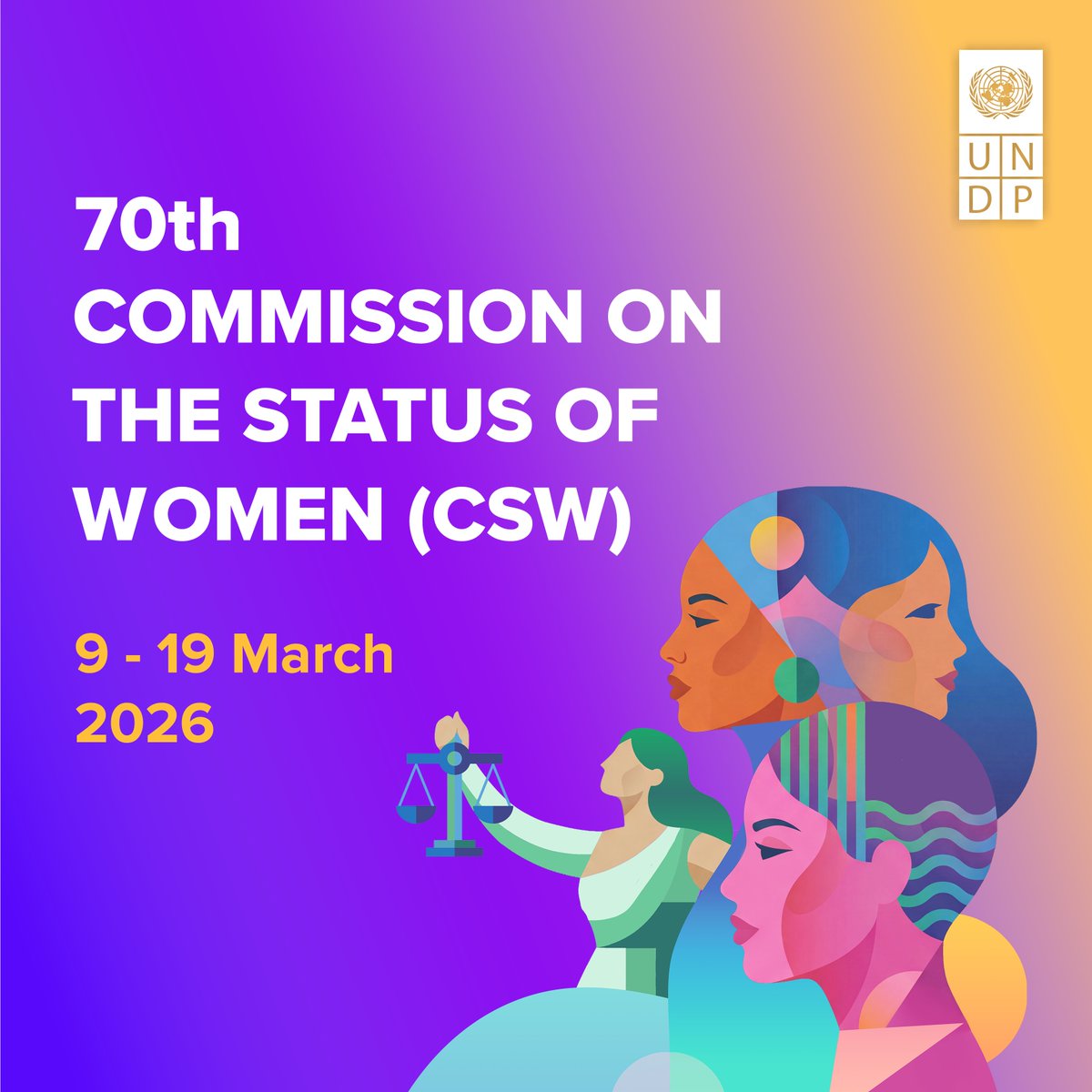 📣 From climate justice to digital democracy and gender‑responsive reforms, we are bringing together global partners to drive action for gender justice and equality at #CSW70.

Be part of the conversations shaping the future.

📅 9-19 March
📍 Learn more: go.undp.org/5mZ