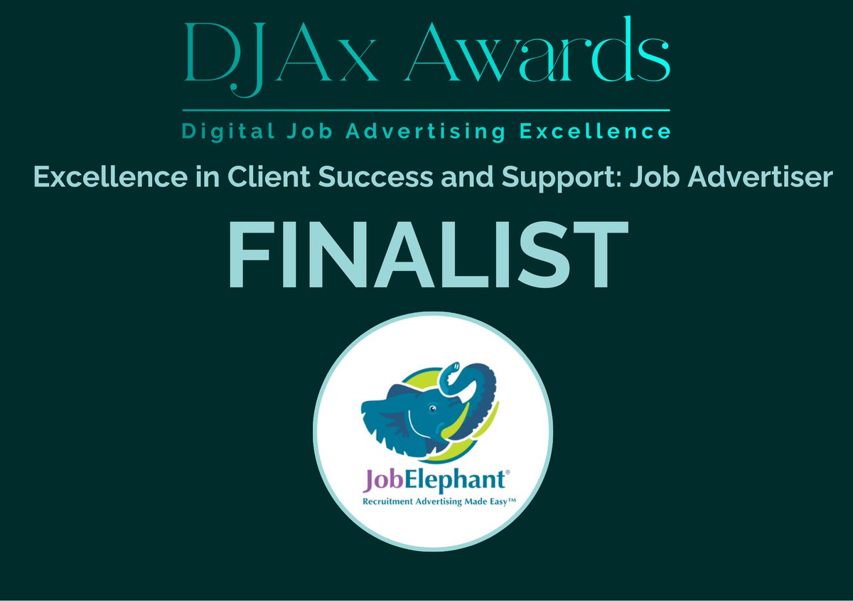 Job_Elephant's tweet photo. We are humbled to announce that JobElephant is a finalist for the Excellence in Client Success award at the 2026 DJAx Awards.

This nomination isn't just about us - it's a reflection of the strong partnerships we have with our clients. 

We also want to thank the judges for recognizing our efforts in Innovation in Job Advertising.

We’re just getting started.See the full list of talented finalists: https://t.co/PLV3QjCpbo #JobBoardsConnect #Grateful #ClientSuccess #JobAdvertising #EdTech