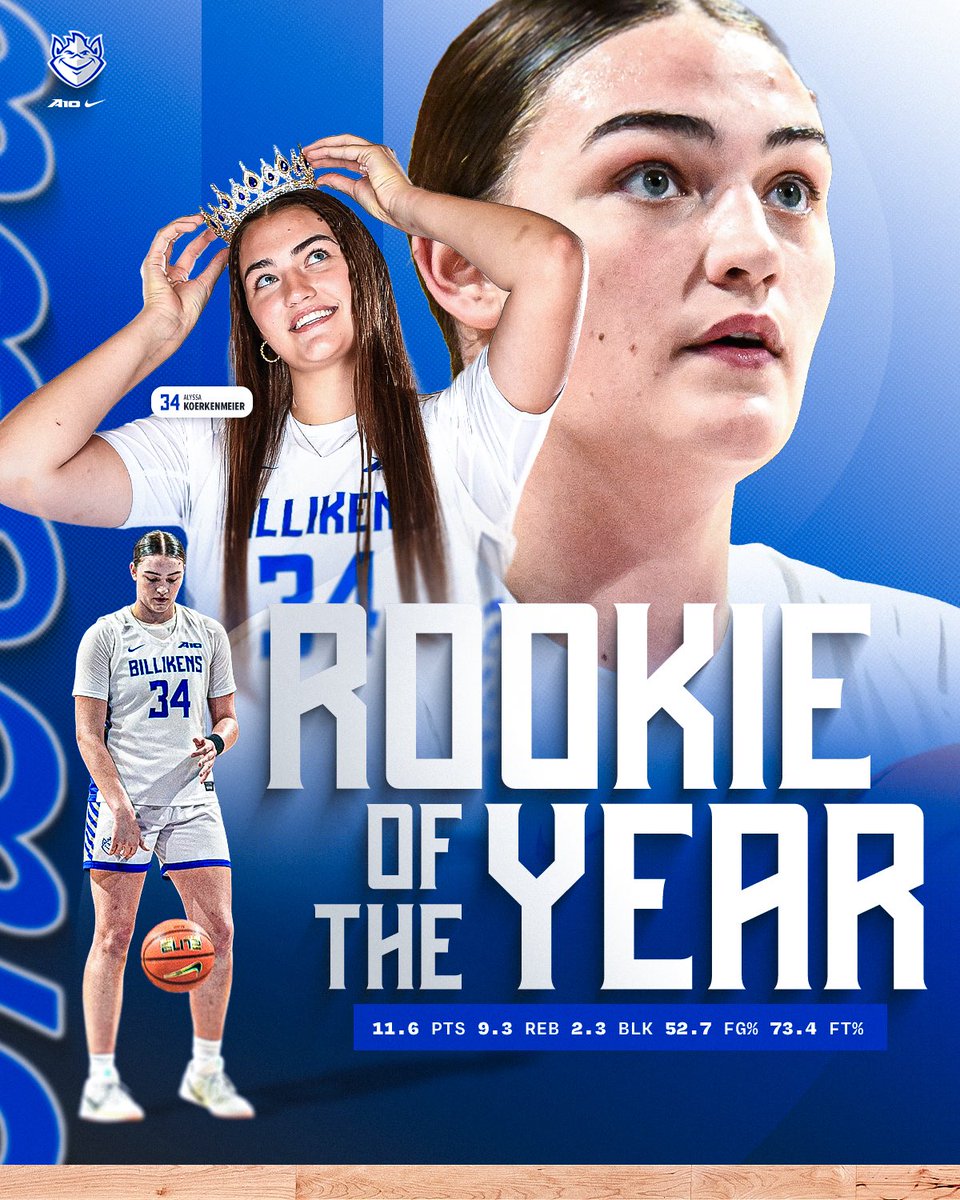 SaintLouisWBB's tweet photo. The 2025-2026 Atlantic 10 Rookie of the Year: ALYSSA KOERKENMEIER!

#RollBills https://t.co/XaFuL6sbMS