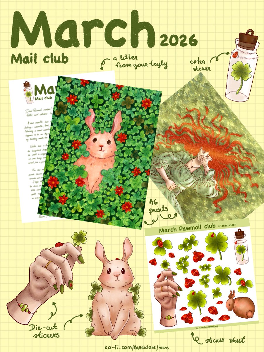 March Mail club: Breeze of spring and it feels like sunshine, with a little extra luck tucked into the season ahead. 🌿☀️

ko-fi.com/laseidare/tiers