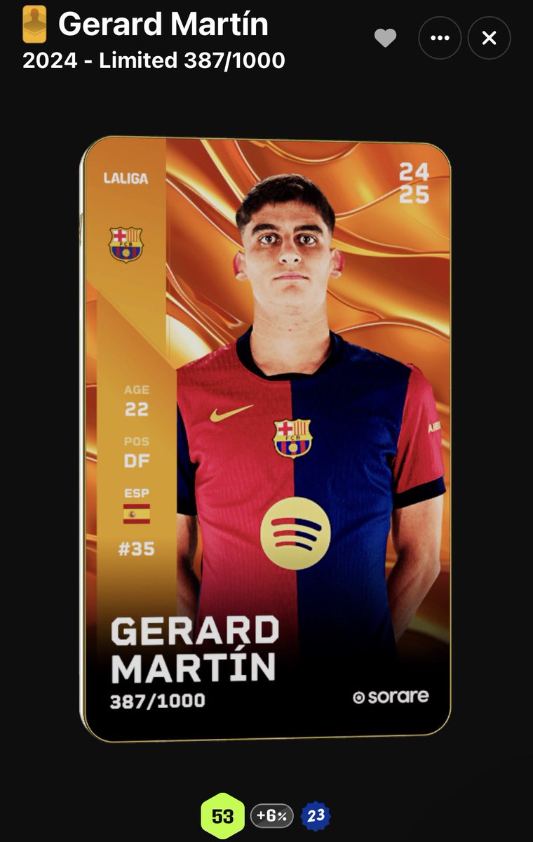 [Giveaway]

J’offre mon Gerard Martin sur <a href="/Sorare/">Sorare</a> 
Pour participer : 

- RT 
- Ton pseudo sorare + prédit le score de Barca - Atletico ce soir ( TAS si plusieurs bons résultats)
- Follow 

GL à tous 🍀 #sorare #GIVEAWAY