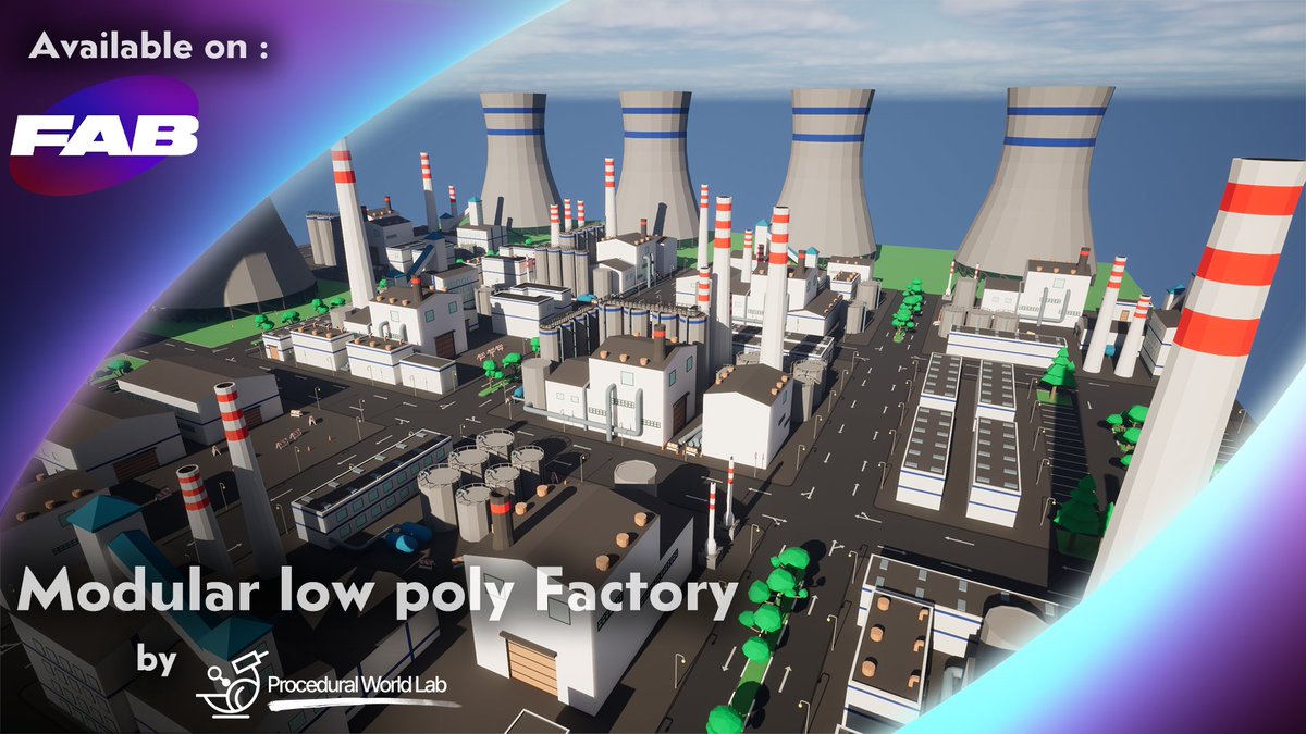 A Low Poly Factory  Pack is live for the good of Desktop &amp; Mobile Factory Project. This pack is a collection of 69 unique low poly models modeled with great Quality &amp; performance in mind, the pack is modular &amp; easy to use to create complex Factories.
Buy👉 fab.com/listings/b6a85…