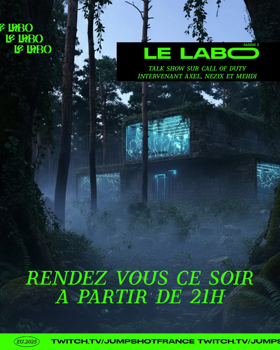 JumpShotFrance's tweet photo. Le Labo #12 a lieu ce soir à 21h ! 🧪  

🗣️ Le talk-show dédié à l'actualité de Call of Duty en France, Europe et en CDL  

🎙️@AxelJSanabrias 
🎙️ @NezixDesign
🎙️ @Haanout  

#LeLaboJSF https://t.co/O1E80WEP6E