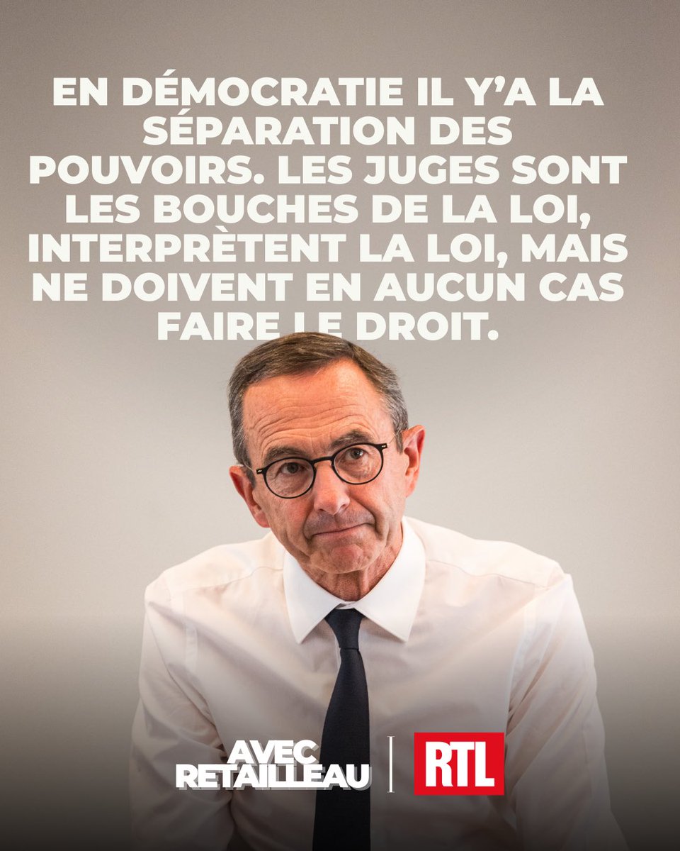 En démocratie, la loi est faite par le Parlement, pas par les juges.

Séparation des pouvoirs : une évidence que certains oublient trop souvent.

Soutien total à <a href="/BrunoRetailleau/">Bruno Retailleau</a> qui le réaffirme avec clarté.

#AvecRetailleau #NePlusSubir