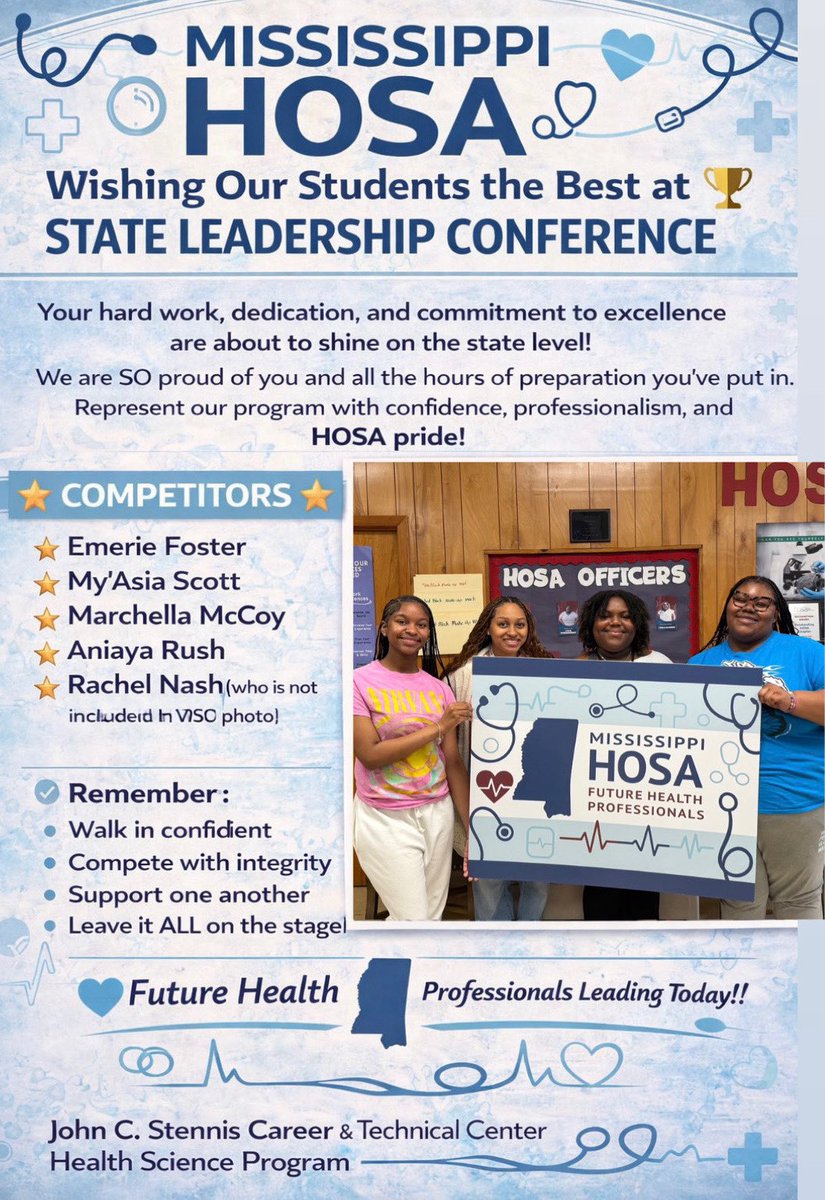 ConnieJ89892133's tweet photo. Good Luck
HOSA competition
March 4-6, 2026
Hattiesburg, MS https://t.co/NG32QZrpQa