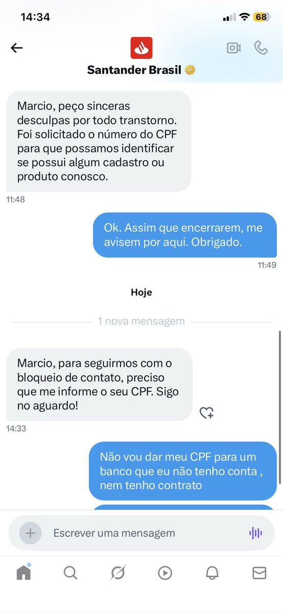 marciott's tweet photo. @santander_br Isso não é aceitável. Eu não me inscrevi a nenhum formulário para receber essas mensagens desnecessárias. Isso é um marketing abusivo e posto. O @BancoCentralBR e sua delegacia deveria investigar isso. https://t.co/34JhanW8sN
