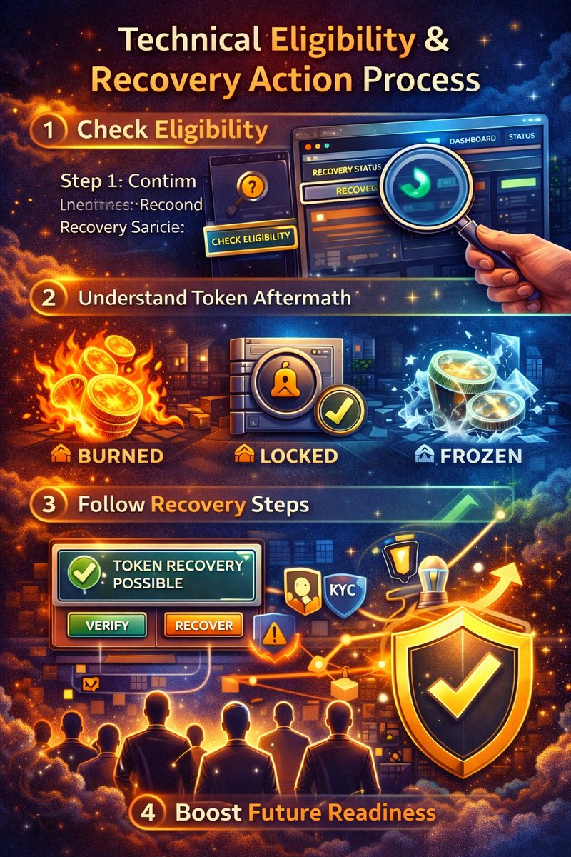 Siddu2P's tweet image. Technical Eligibility &amp;amp; Recovery Action Process – InterLink

This one explains the step-by-step recovery system before Version 5.0 launch.

It mainly shows 4 important stages:
✅ 1️⃣ Check Eligibility:
First step is to confirm whether you are eligible for token recovery.
You need