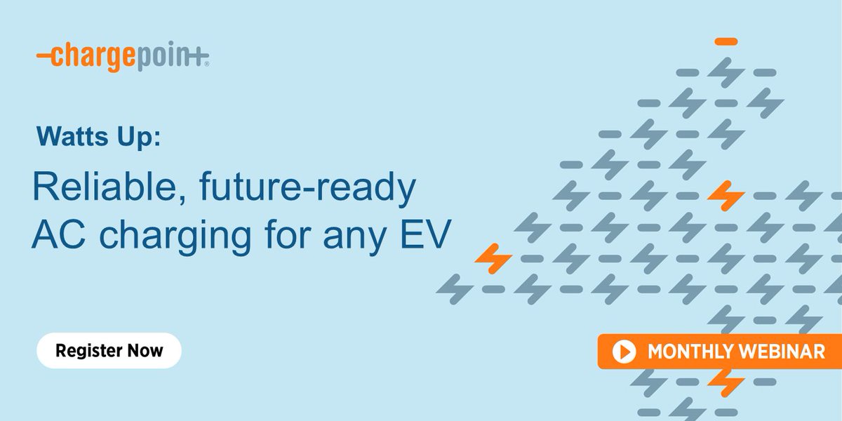 ChargePointnet's tweet photo. EV charging continues to evolve, and your hardware should too.  

Join our 30-minute Watts Up webinar on March 5 to learn how the CP6000 delivers future-ready AC charging with universal EV compatibility, improved performance and simpler maintenance.  

Register now: https://t.co/jDC26ZICVJ