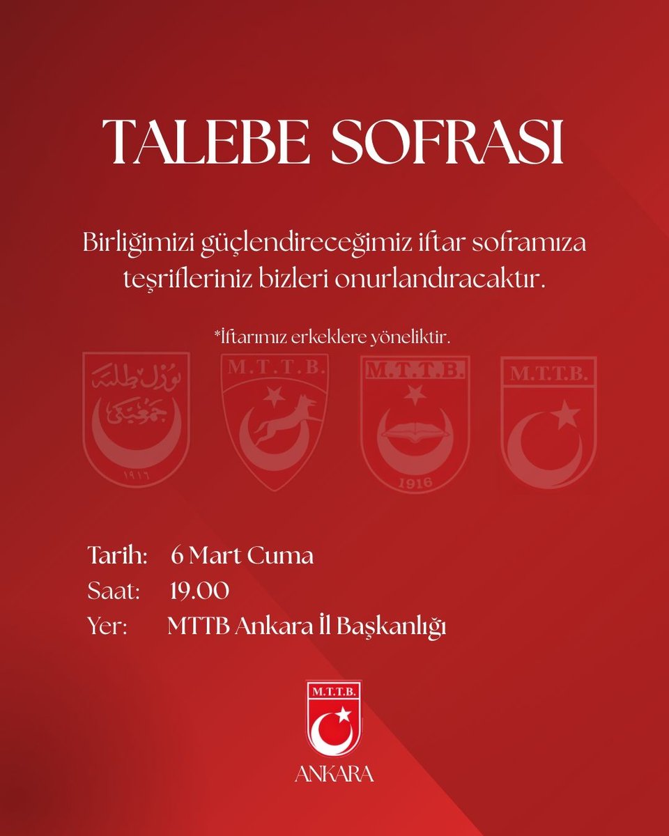 TALEBE SOFRASI

6 Mart Cuma günü İl Başkanlığımızda gerçekleştireceğimiz iftarımıza kıymetli gönüldaşlarımızı bekliyoruz.

Katılım için aşağıdaki formu doldurmanız gerekmektedir.

forms.gle/fBdhj49VWkatE4…