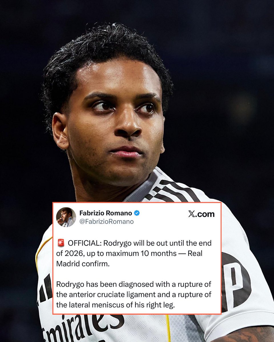 Absolutely gutted for Rodrygo 💔

Real Madrid have confirmed the Brazilian winger has torn his ACL, and will be out for a maximum of 10 months, all but confirming he will NOT be playing in the World Cup this summer 😕🇧🇷

Get well soon @rodrygogoes 🙏🏽