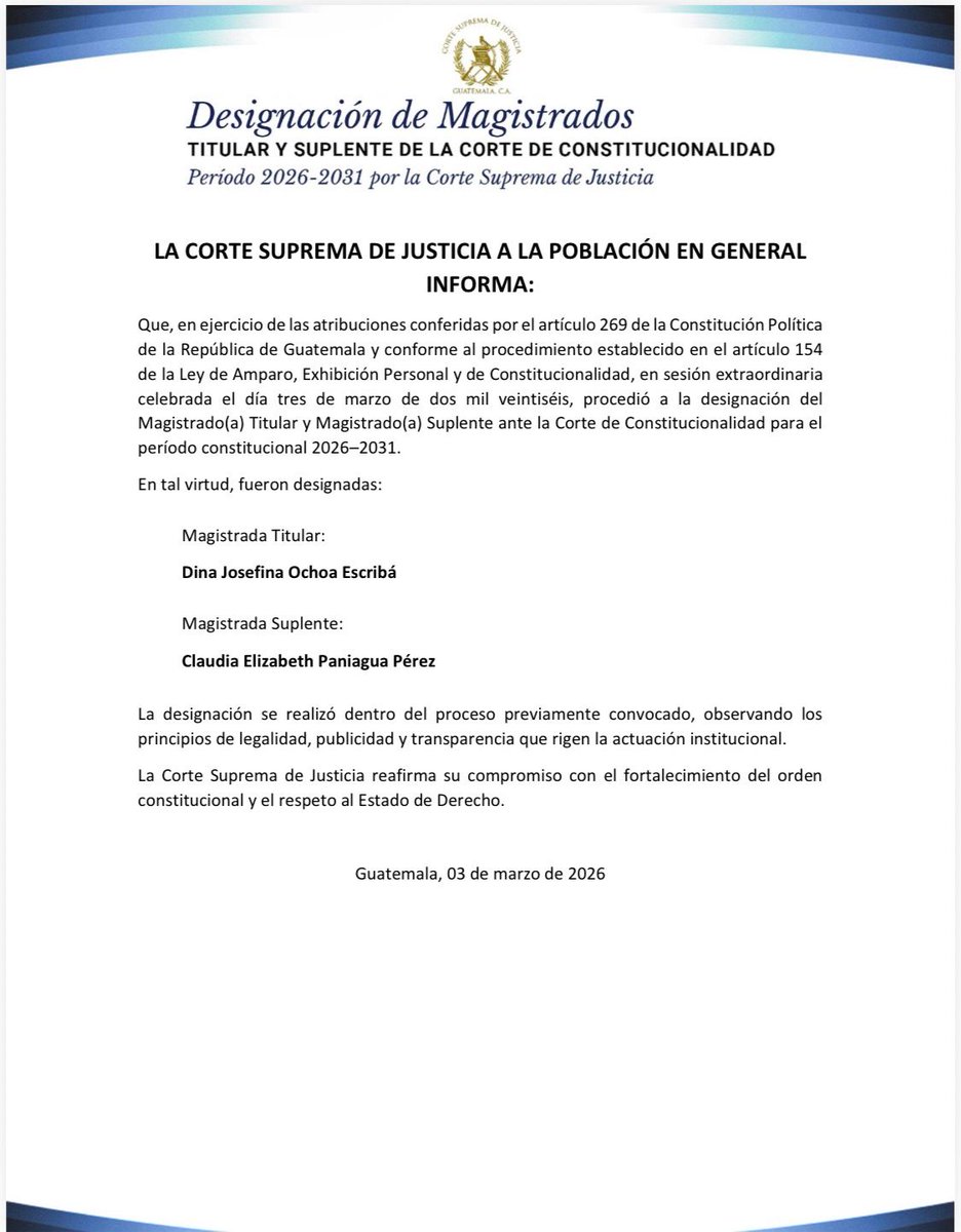 La Corte Suprema de Justicia a la población en general informa:

#OJ #CSJ