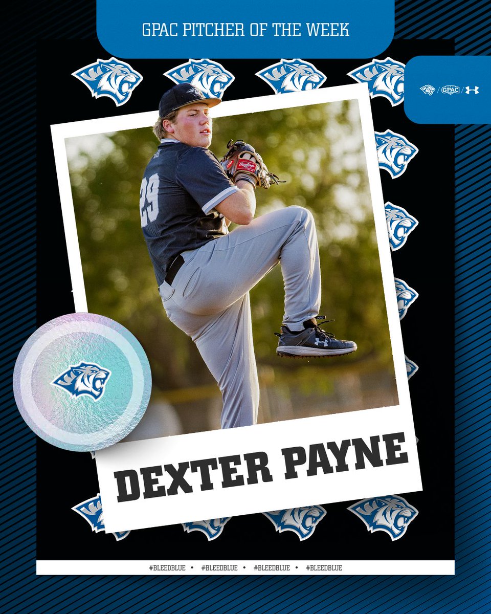 DWTigerBSB's tweet photo. Brought the PAYNE to Nebraska 💪

Dexter Payne has been named the @GPACSports Pitcher of the Week following an 11-strikeout performance against York in a complete seven-inning game shutout!

#RollTige🐯 | #BleedBlue🔹 https://t.co/EUukKELEr4