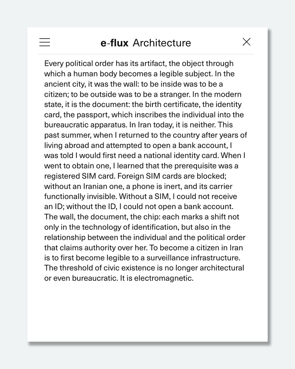 KnowltonOSU's tweet photo. Assistant Professor of Architecture Iman Ansari has published “SIM City” in e-flux. The article addresses the use of SIM cards in Iran to police citizens and curb dissent.

Read more: https://t.co/G9YitHuiqm https://t.co/5q10KH3kM3