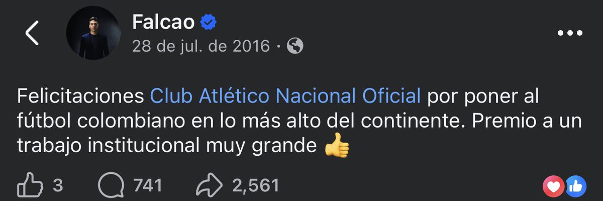 Los hinchas de Millos deberían darle RT también a esta publicación de Falcao.