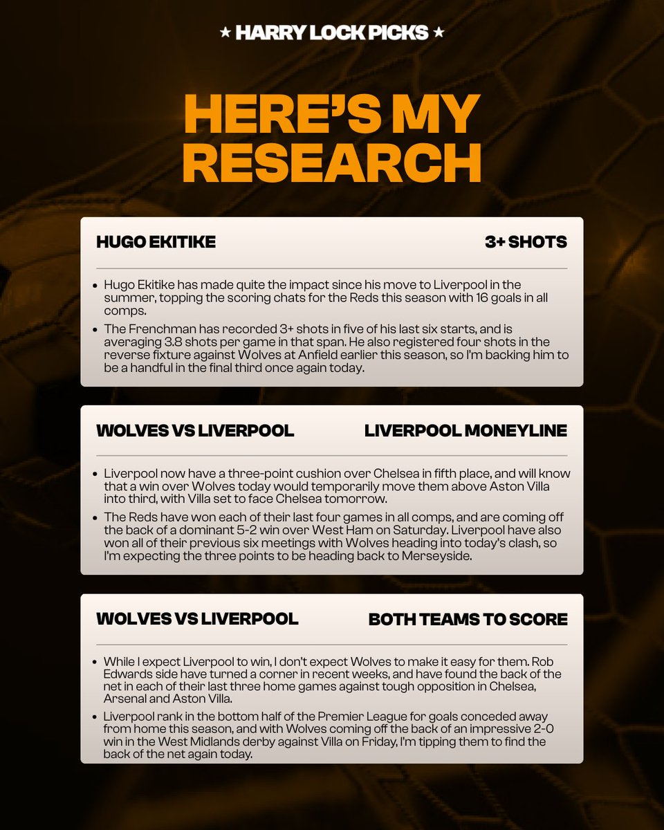 HarryLockPicks's tweet photo. 🐺 Wolves vs Liverpool SGP 🔴

Midweek EPL action! Tail it with one click:

👉🏼 https://t.co/c2INdLaiLA

Three props, I'm feeling good about this one.

21+ Only. https://t.co/3Qp7f3Z2tW