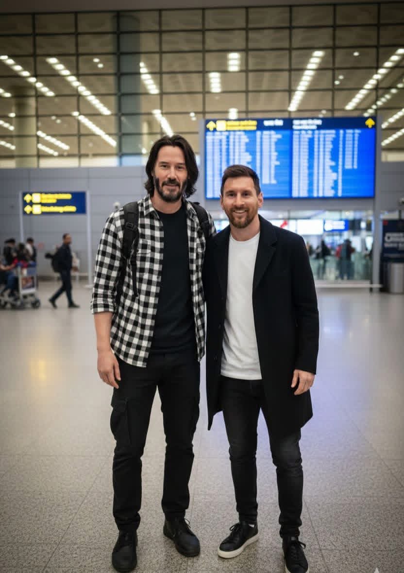 KeanuReevesYaga's tweet photo. Guess who i met at the airport ?

#keanureeves #Messi #Dior https://t.co/Y4X9mQGZLF