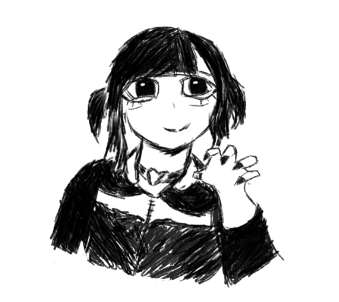 i cant draw for shit so heres a very half assed drawing of my wife whom i miss