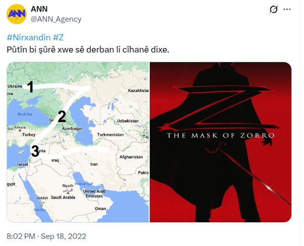 ANN_Agency's tweet photo. Pûtîn çima li ser siwareyên zirxîn "Z" dinivîsî?

Ev nexşeya 3 şerên li pêşiya wî bû; 
1. Rojhilata Ewropa, 
2. Rojhilata Derya Med, 
3. Rojhilata Dûr (Şerê Pakistan, Hindistan, Çîn, Qore û Taywanê)

Lê li ser her sê riyan jî Pûtîn têk çû. Naqos ji bo mirina lî lê dide. https://t.co/ZXDv1Y2rOX