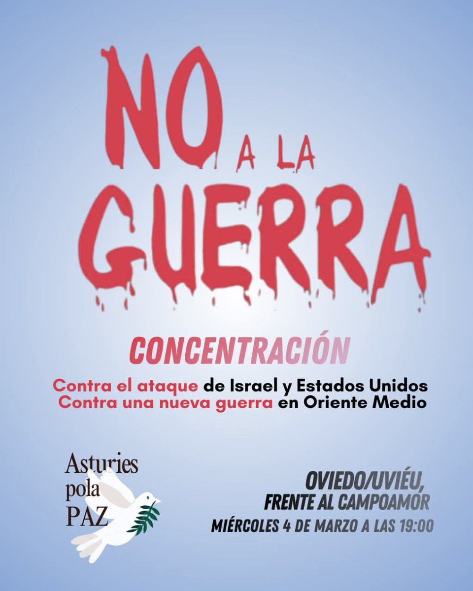 Mañana no podré acompañaros en la concentración por motivos de salud, pero quiero trasladar todo mi respaldo a esta convocatoria en defensa de la paz.
Es fundamental que la ciudadanía se movilice frente a cualquier escalada bélica y en favor del diálogo y los derechos humanos.