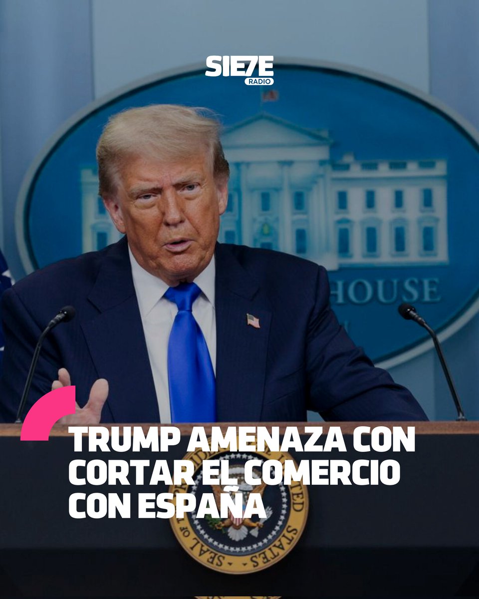 sieteradio's tweet photo. Trump anuncia que cortará el comercio con España por ser un "aliado terrible" tras la negativa del Gobierno de Pedro Sánchez a dejar usar las bases de Rota y Morón para atacar a Irán. https://t.co/aVZ9EKWVDT