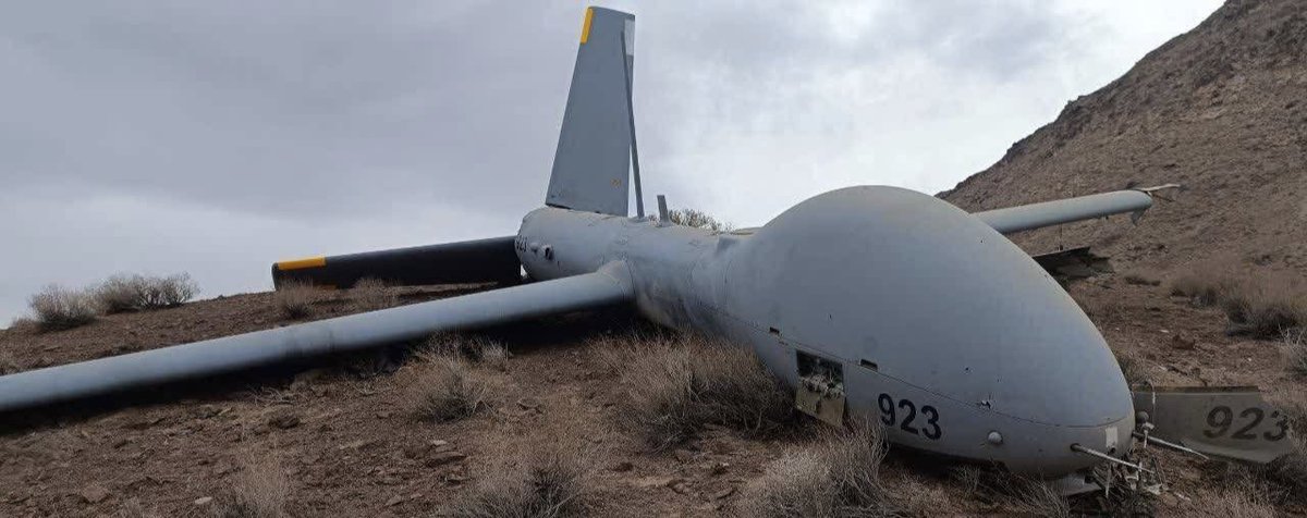 MM_Hussain11's tweet photo. Images of an Israeli Hermes-900 drone that was shot down by Iranian air defenses. 

The Hermes-900 drone was armed and it was shot down before it could fire its missiles. https://t.co/qs9X5Bs6S7