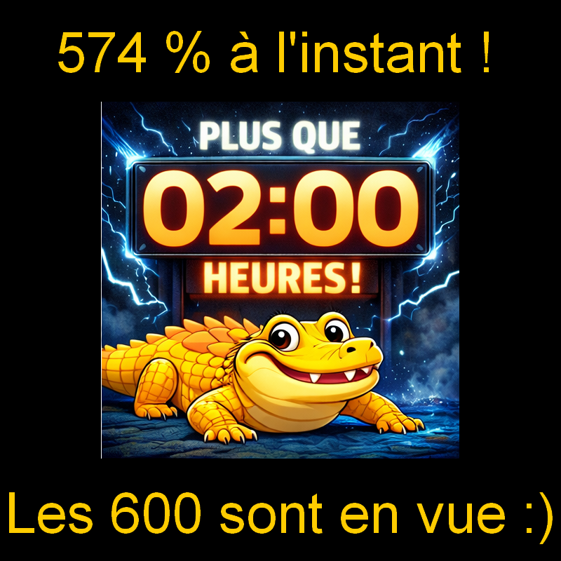 editionsducaima's tweet photo. https://t.co/CdKjmh2M8o
Alors, ces 600 % va-t-on y arriver ? Et pourquoi pas !!!
Rendez-vous dans une heure pour la dernière ligne droite ! https://t.co/GUAvdiVonE