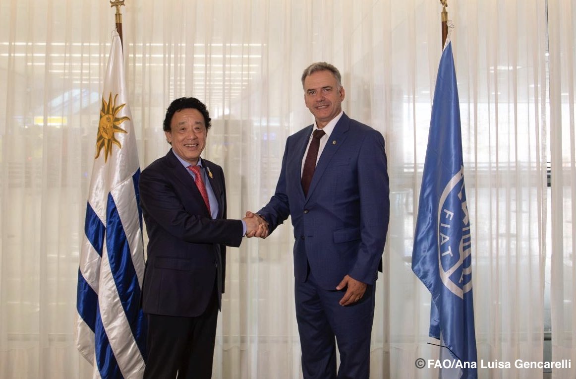 FAODG's tweet photo. Honoured to meet again President @OrsiYamandu. Uruguay and @FAO are key allies in the transformation of agrifood systems. We are committed to continue working together to build a world with food security, sustainable rural livelihoods and climate resilience. #4Betters https://t.co/iHder83w5M