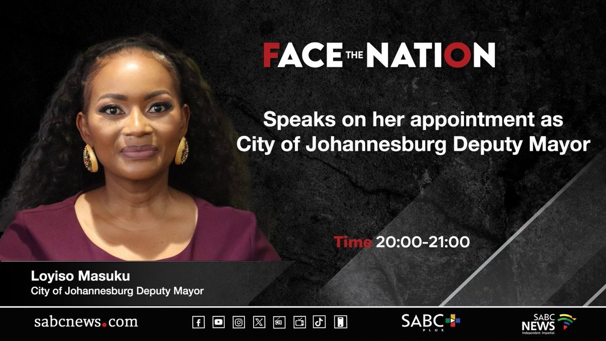 SABCNews's tweet photo. COMING UP | Catch City of Johannesburg Deputy Mayor Loyiso Masuku on @Face_theNation tonight at 8pm, live on SABC News Channel 404. https://t.co/f4pQzQIVgq