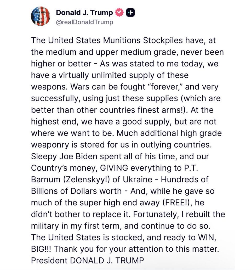 Trump has made himself perfectly clear. Our “forever weapons” were wasted defending Ukraine. They should be used defending Israel!