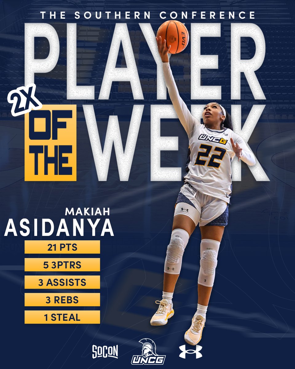 uncgwbb's tweet photo. For the second time this season, Makiah Asidanya is your @SoConSports Player of the Week‼️🔥
📰https://t.co/F5WFPVUcFj
#protecttheG #letsgoG https://t.co/AX2bQVPl04