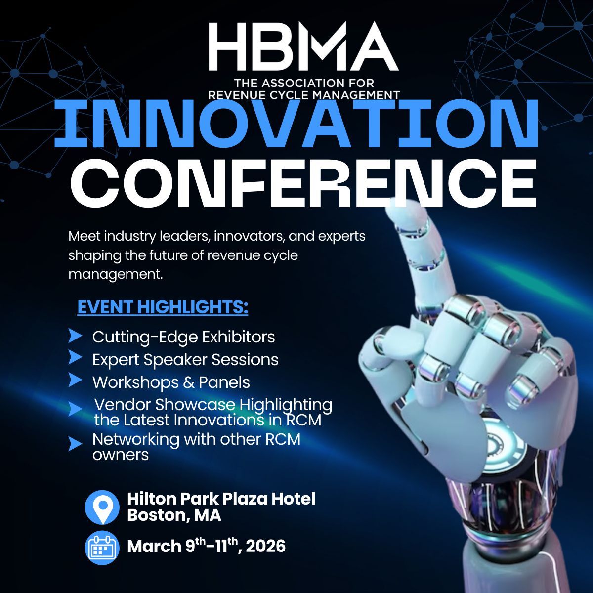 ⏳ Last chance to register for the HBMA Innovation Conference!⏳

📅 March 9–11 | Boston, MA

🎉March 9 | 3–5 PM – Trivia Networking Event to Raise $5,000 for St. Jude Children's Research Hospital

🔗 Register: buff.ly/YqeP4On

#HBMA #HealthcareInnovation #Networking #RCM