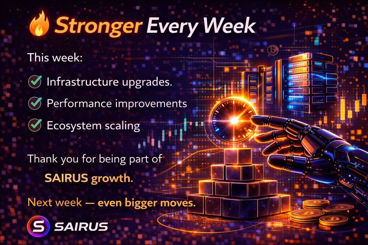 SairusLtd's tweet image. 🔥 Stronger Every Week
This week:
✔️ Infrastructure upgrades
✔️ Performance improvements
✔️ Ecosystem scaling
Thank you for being part of SAIRUS growth.
Next week — even bigger moves.
#SAIRUS #WeeklyUpdate #CryptoGrowth #InfrastructureUpgrade #Automation #EcosystemScaling