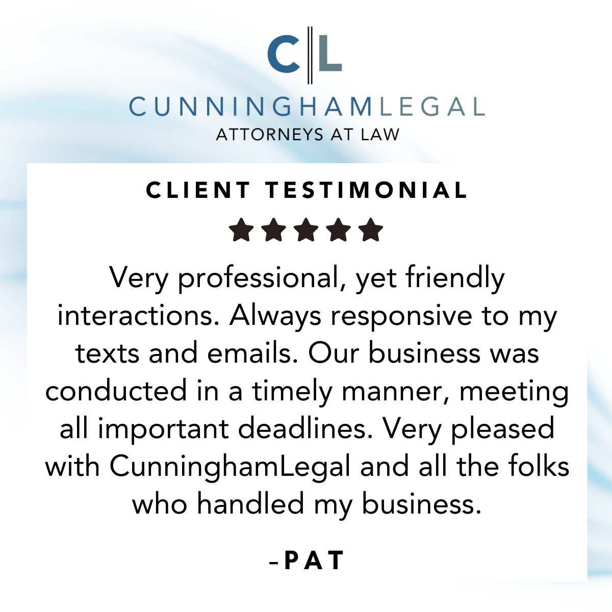 CunninghamLegal's tweet photo. Pat, thank you for the thoughtful review! We truly appreciate the trust you placed in us and are grateful for the opportunity to help, and we’re glad our team made the process smooth and responsive for you. https://t.co/M9rDvzWBcl