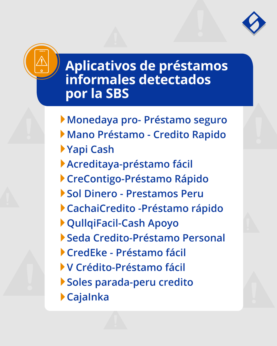 SBSPERU's tweet photo. 📱⚠️ ¡Cuidado! La #SBSPerú ha detectado la existencia de aplicativos móviles que ofrecen préstamos de dinero.
🚫 No pongas en riesgo tus datos ni tu seguridad. Evita descargar estos aplicativos.
Conoce más detalles ingresando aquí ➡️ https://t.co/BGeDToOp9i https://t.co/EOgvHvgyls