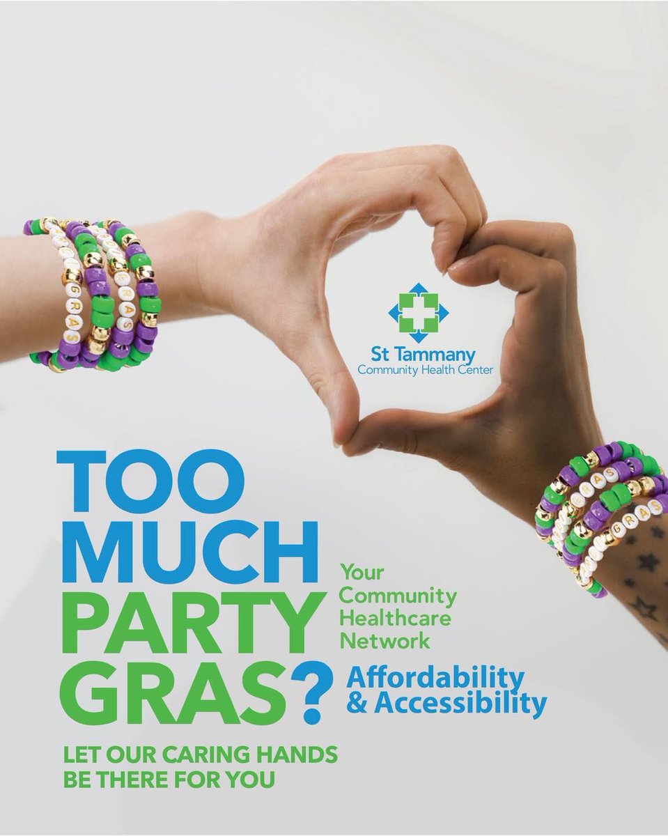 TOO MUCH PARTY GRAS?
Come se us. Appointments available. We have 12 health centers to serve you. 
Call 1-866-530-6111 . 
On call and after hours appointments available for existing Access Health Louisiana patients!