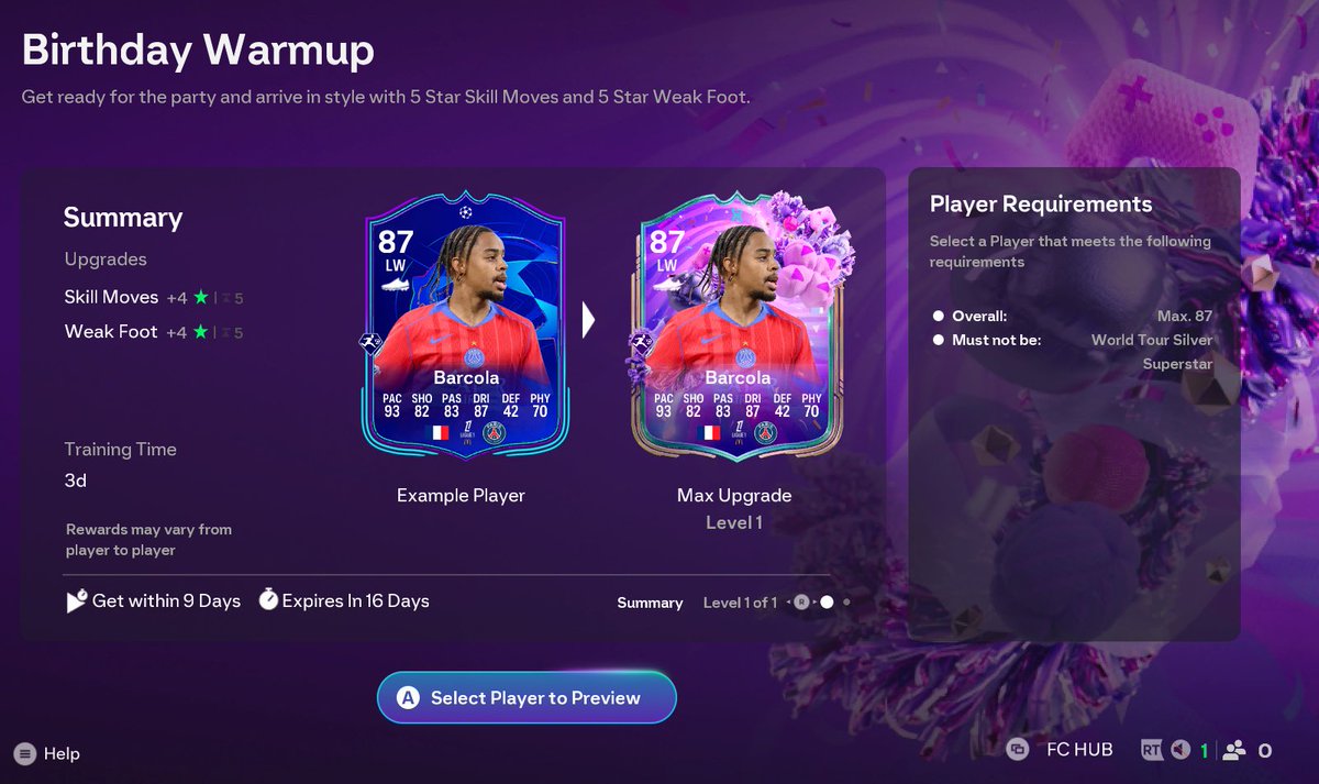 FIFA22_INFO's tweet photo. 🚨 New 60k FUT Birthday Evolution 

• ✅ 5 ⭐ Skills
• ✅ 5 ⭐ WF

It takes 3 days to complete ✅ https://t.co/JvDFXDlj3N
