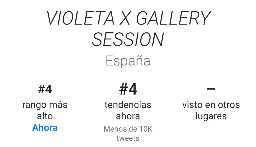🔥| El trend VIOLETA X GALLERY SESSION se posiciona #4 en España 🇪🇸!!!

Continuamos 🙂‍↕️🙂‍↕️