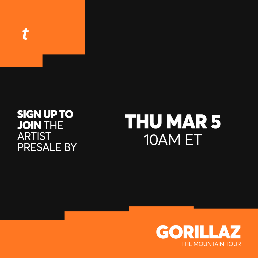 Ticketmaster's tweet photo. @gorillaz are hitting the road. The Mountain Tour is coming in 2026.

⏰ Sign up to join the Artist Presale by THU, MAR 5 at 10AM ET.

Here’s what to know so you’re ready when ticket drop. ⬇

🎫: https://t.co/q3stNpAkue https://t.co/SujLliz6Pl