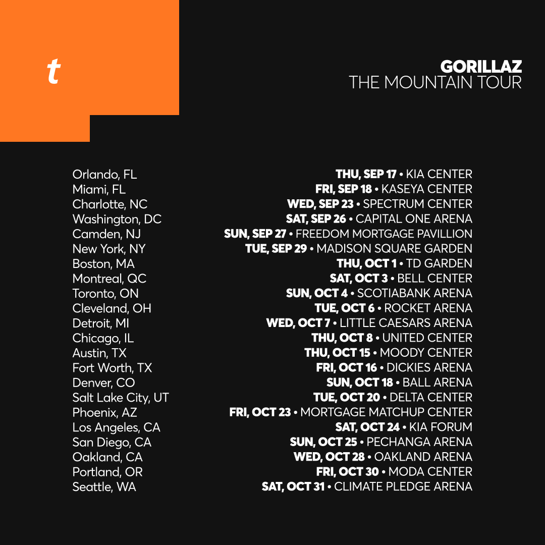 Ticketmaster's tweet photo. @gorillaz are hitting the road. The Mountain Tour is coming in 2026.

⏰ Sign up to join the Artist Presale by THU, MAR 5 at 10AM ET.

Here’s what to know so you’re ready when ticket drop. ⬇

🎫: https://t.co/q3stNpAkue https://t.co/SujLliz6Pl