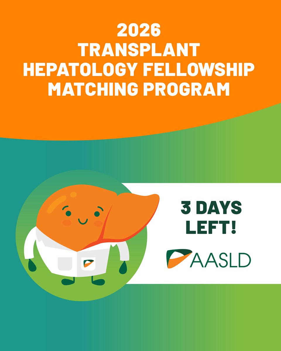 AASLDtweets's tweet image. Three days left to apply for AASLD’s 2026 Transplant Hepatology Fellowship Matching Program! Pursue eligibility for an #ABIM and/or #ABP certification early when you match with a transplant hepatology fellowship. Applications close at 8 p.m. EST on March 6.