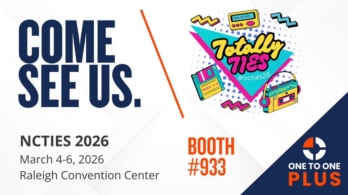 We are excited to be exhibiting at NCTIES 2026 and can't wait to see you there! Stop by Booth #933 to meet the team and see how One to One Plus is helping North Carolina school districts improve and integrate their asset management and help desk processes.

#BuiltForK12 #NCTIES26