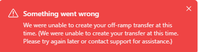 amity_sol's tweet photo. @sphere_labs @sphere I'm trying to use off-ramp and being hit with this error repeatedly. There is no support channels anywhere, pls help. I've KYC'd and added an account months ago https://t.co/ywL48oAwvQ