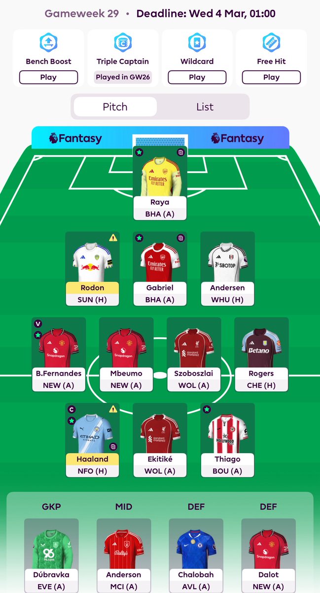 FPL_Mith's tweet photo. GW:29
OR: 355K
Transfer: Roll
Cap: Haaland https://t.co/qYC5oaCEej