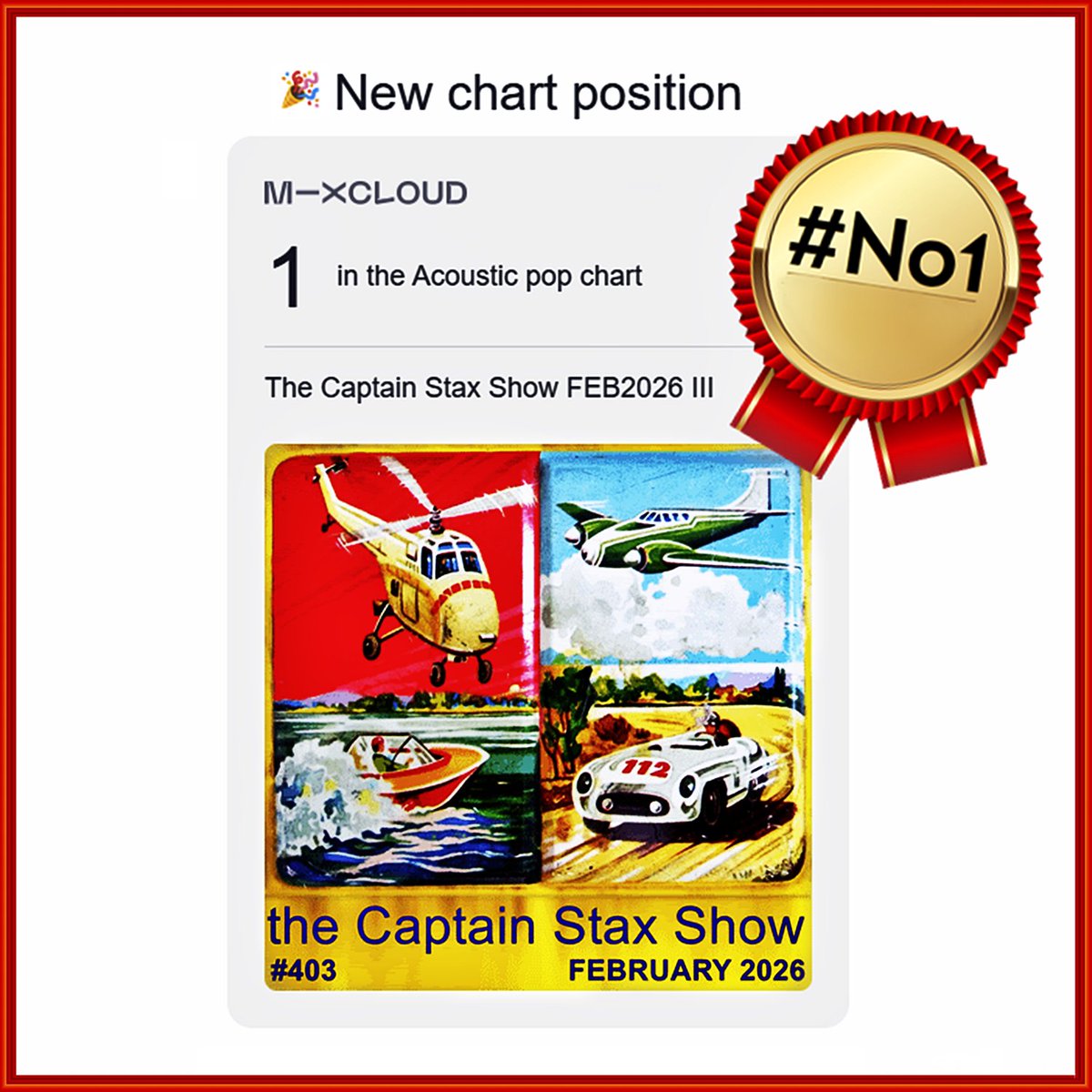 cptstax's tweet photo. Weird week on the charts. Slow climb. Big result! We’re at #1. Full credit to the acoustic triptych of @NickHeyward  , @TheMads_Band and @CrowdedHouseHQ , grabbin real attention from the unplugged audience. Top spot. Thank you for listening 

https://t.co/qolC4wyqOK

#numberone https://t.co/P0Tldm5Ic3
