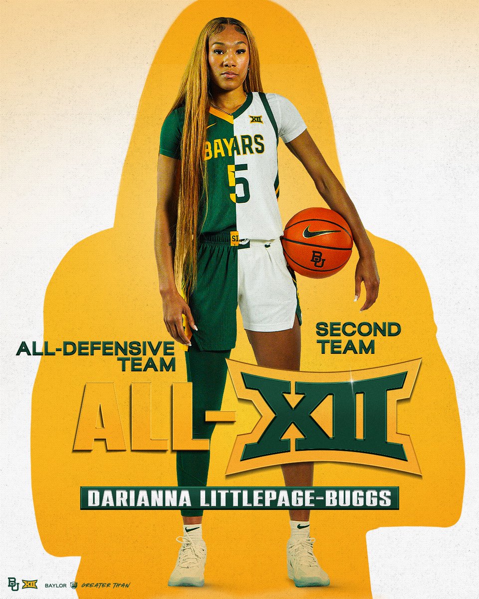 BaylorWBB's tweet photo. All-Defensive Team x Second Team All-Big 12, @DariannaBuggs22 ⭐️🗣️

#SicEm | #GreaterThan | @Big12Conference https://t.co/rDi9veJu8N