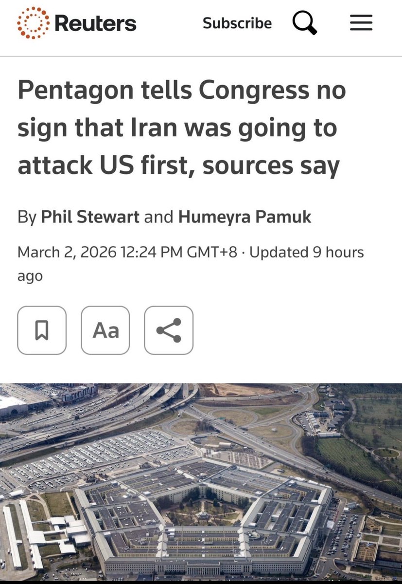 <a href="/Acyn/">Acyn</a> US: “It was a preemptive attack on Iran”

Pentagon: “No sign that Iran was going to attack first”

US: “No but if Israel attacked Iran, then Iran would have attacked us, so we preemptively attacked them first” 

🤣