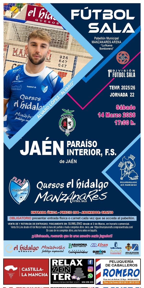 🎟️ Información sobre la venta de entradas para el partido en casa de la jornada 22 contra <a href="/JaenFS/">Jaén Paraíso Interior FS</a>, el último antes de la Copa de España ⬇️⬇️