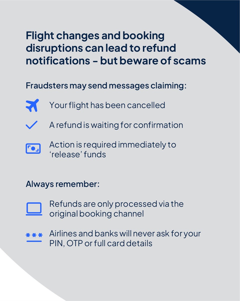 EmiratesNBD_AE's tweet photo. Flight cancelled? Waiting for a refund? Scammers are counting on that. Before you click, take a moment. Know the red flags. Stay one step ahead.
#UnitedAgainstFraud #SecureBanking #BankSafe

هل تم إلغاء رحلتك؟ هل تنتظر استرداد أموالك؟ المحتالون يراهنون على استغلال مثل هذه المواقف. توقف وفكّر للحظة قبل أن تضغط. تعرّف على الإشارات التحذيرية، واحم نفسك بخطوة استباقية.
#متحدون_ضد_الاحتيال #خدمات_مصرفية_آمنة #نفّذ_معاملاتك_بأمان
