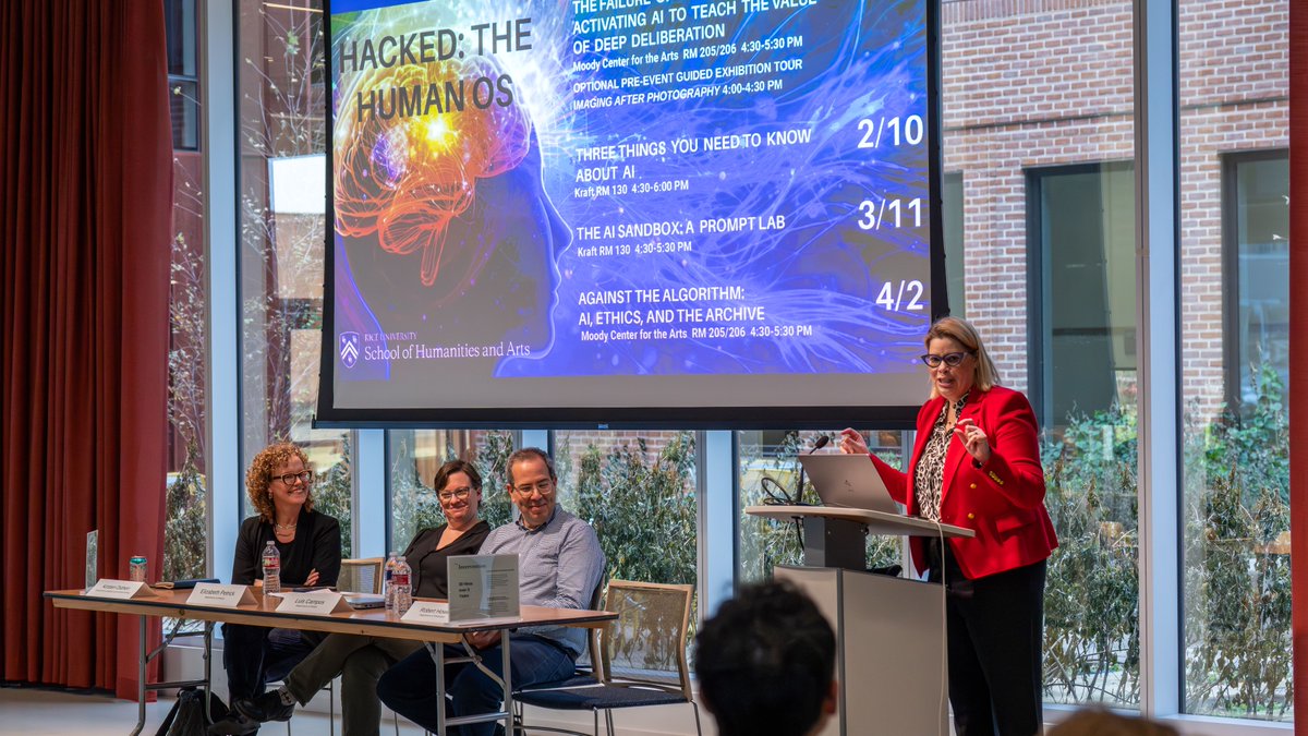 RiceAdmission's tweet photo. Students, faculty and staff engage in discussion as part of HACKED: The HUMAN OS, a School of Humanities and Arts series on the cost, consequence and human impact of artificial intelligence. https://t.co/pTZrBh22l7