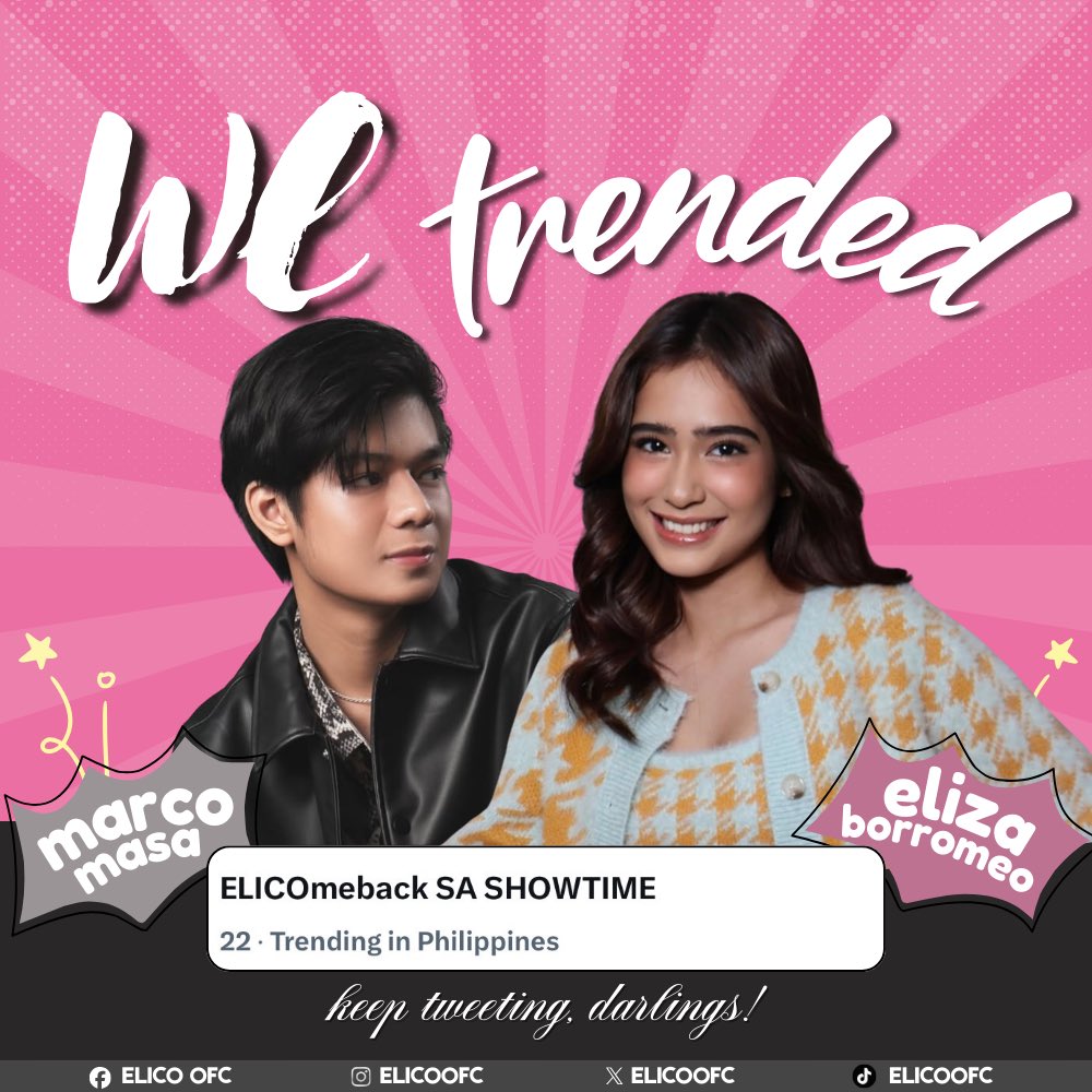 𝐖𝐞 𝐭𝐫𝐞𝐧𝐝𝐞𝐝! 

EliCo’s second guesting on It’s Showtime 🩷🩶
We trended to show that no matter how loud the world gets, there’s always space for the real ones, the loyal and supportive hearts.

Thank you to everyone who participated, every effort mattered, every tweet